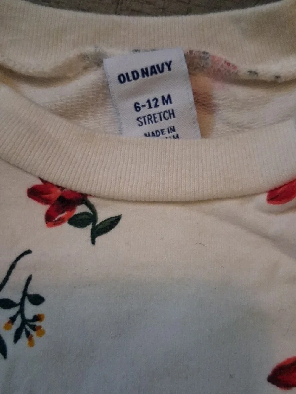 Old Navy Cream Infant Dress with Red Floral Print and Gold Zippers